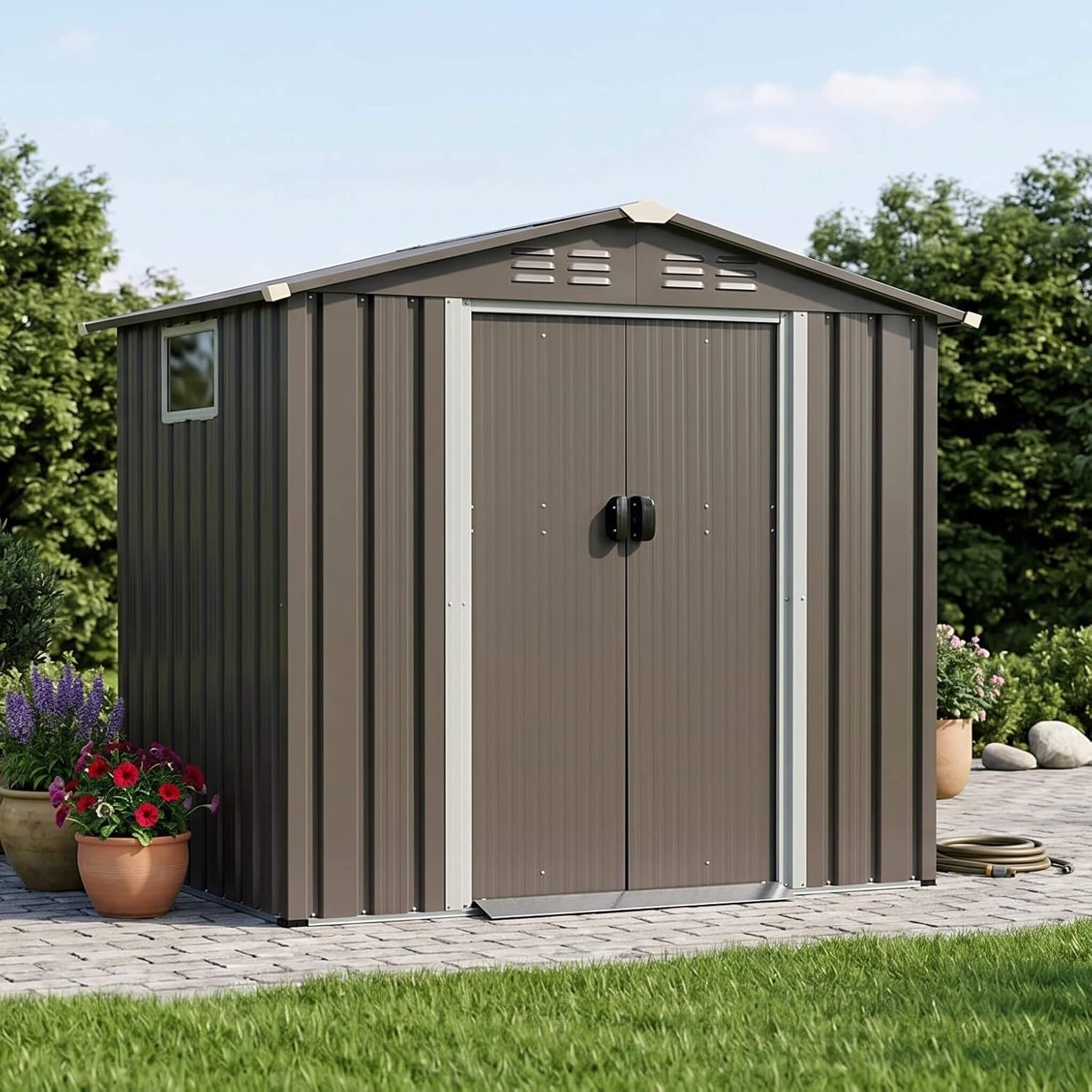 [04X06FT] Alora Outdoor All-Weather Galvanized Metal Storage Shed With Sliding Door (SAK96472)