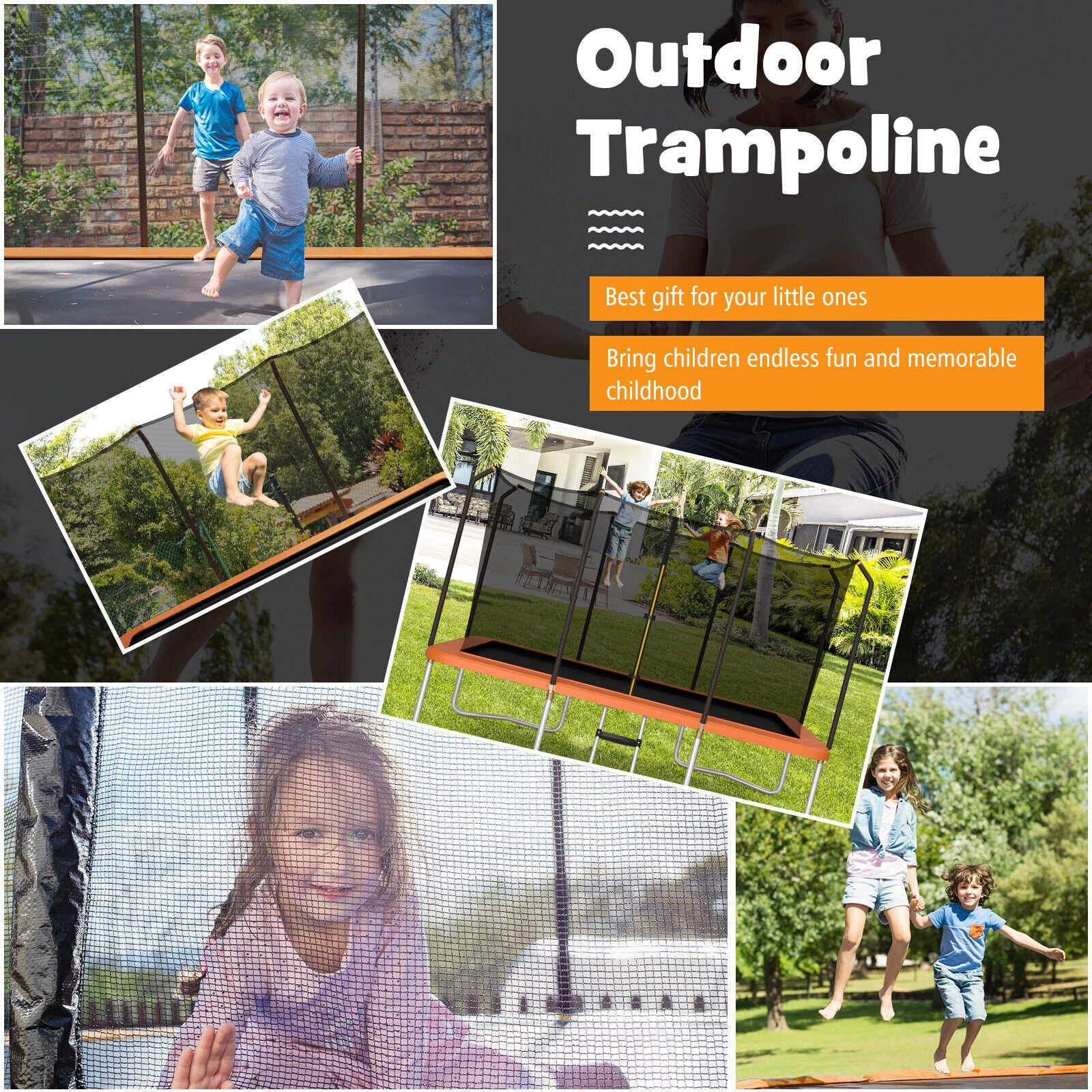 8 x 14 Feet Rectangular Recreational Trampoline with Safety Enclosure Net and Ladder