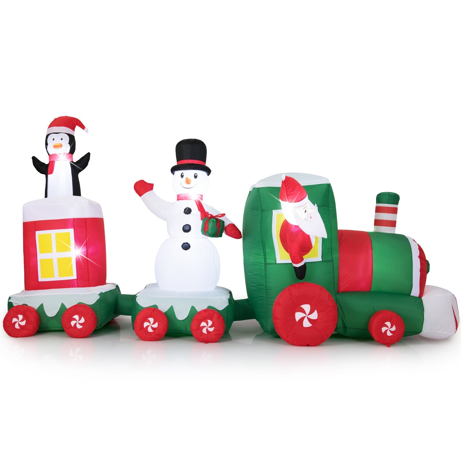 11.5 FT Christmas Inflatables Train Blow Up Santa Claus Driving Train