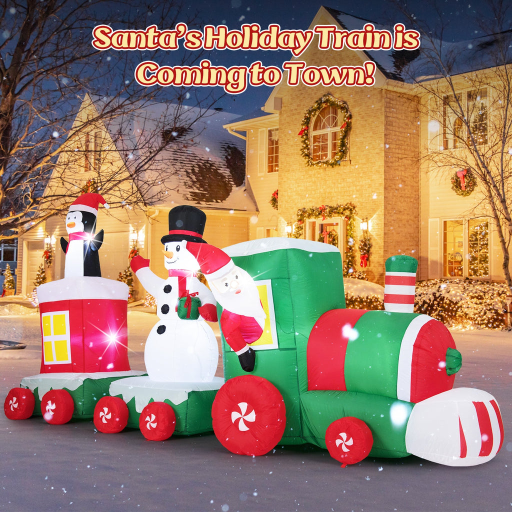 11.5 FT Christmas Inflatables Train Blow Up Santa Claus Driving Train
