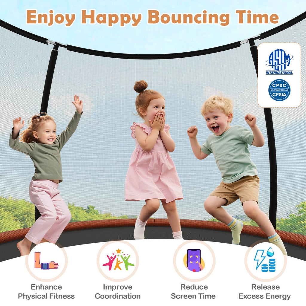 12FT Outdoor Trampoline Heavy-Duty Recreational Trampoline with Safety Enclosure Net
