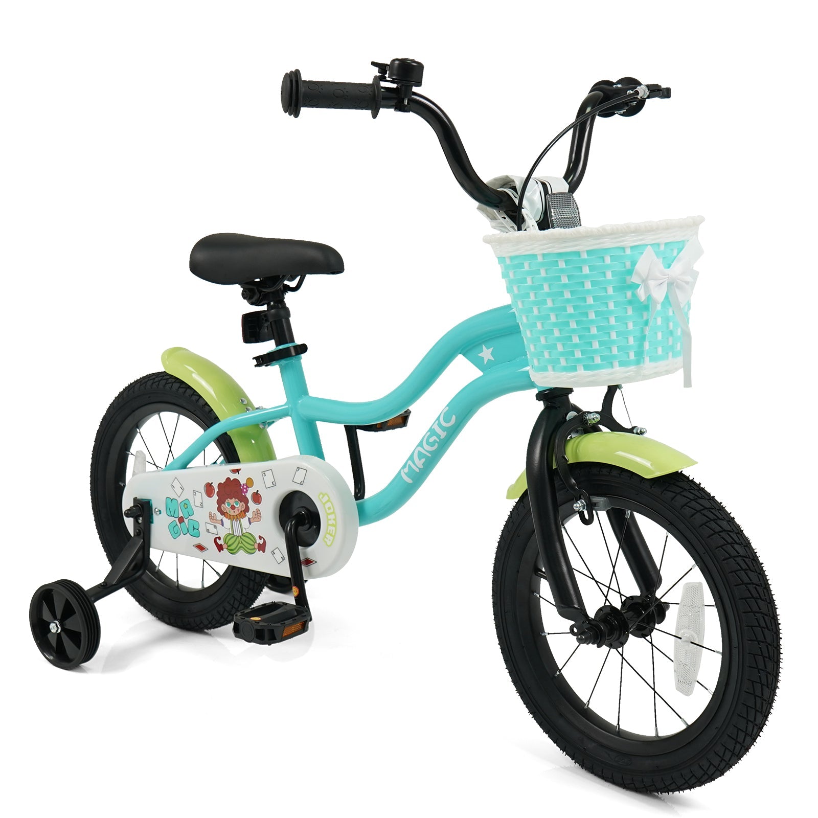 12/14/16 Inch Kids Bike with Training Wheels and Basket Green Color