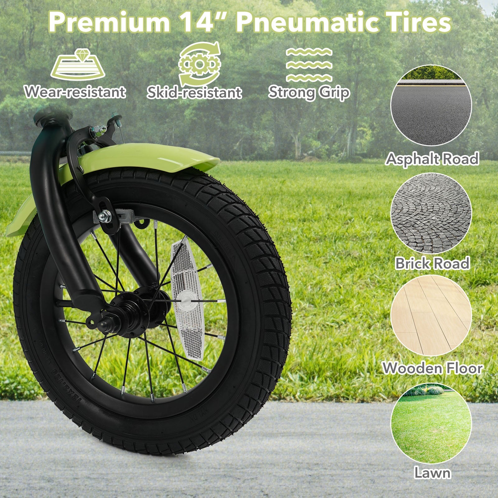 12/14/16 Inch Kids Bike with Training Wheels and Basket Green Color