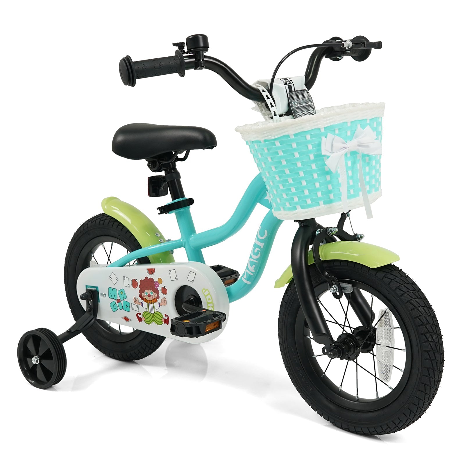 12/14/16 Inch Kids Bike with Training Wheels and Basket Green Color