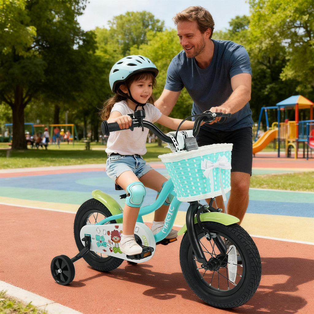 12/14/16 Inch Kids Bike with Training Wheels and Basket Green Color