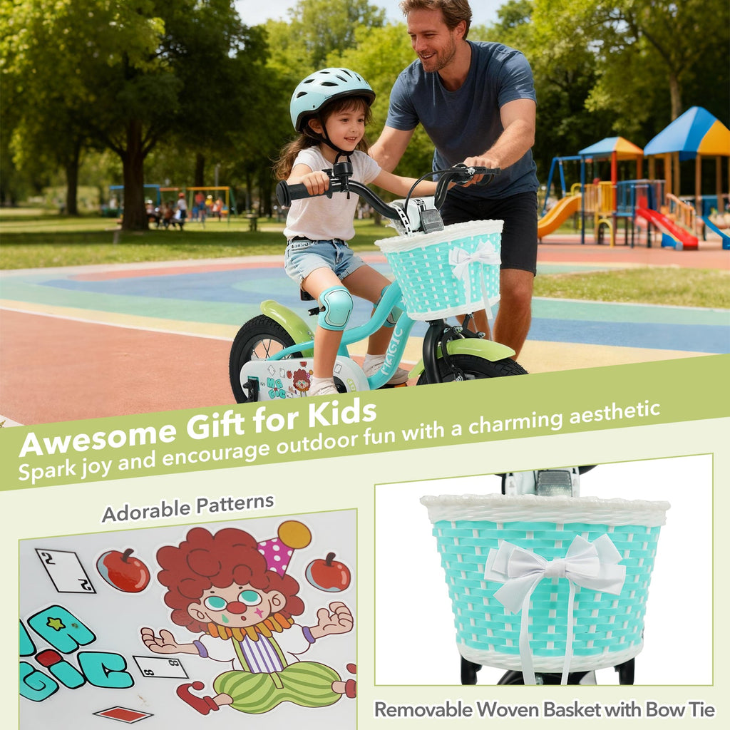 12/14/16 Inch Kids Bike with Training Wheels and Basket Green Color