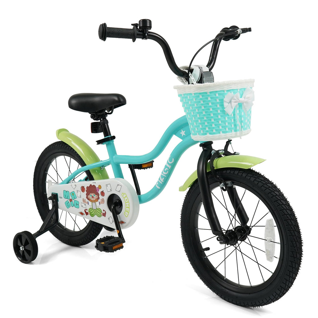 12/14/16 Inch Kids Bike with Training Wheels and Basket Green Color