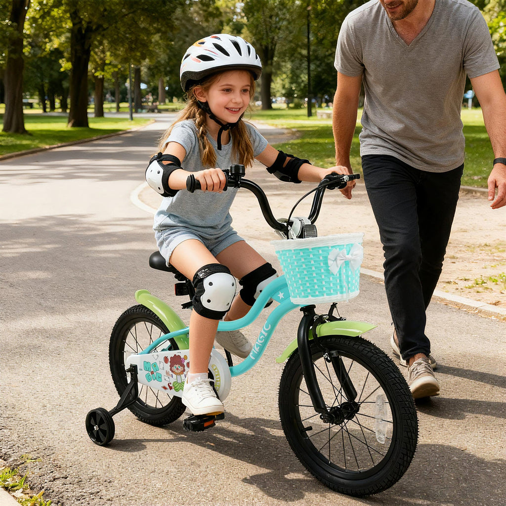 12/14/16 Inch Kids Bike with Training Wheels and Basket Green Color