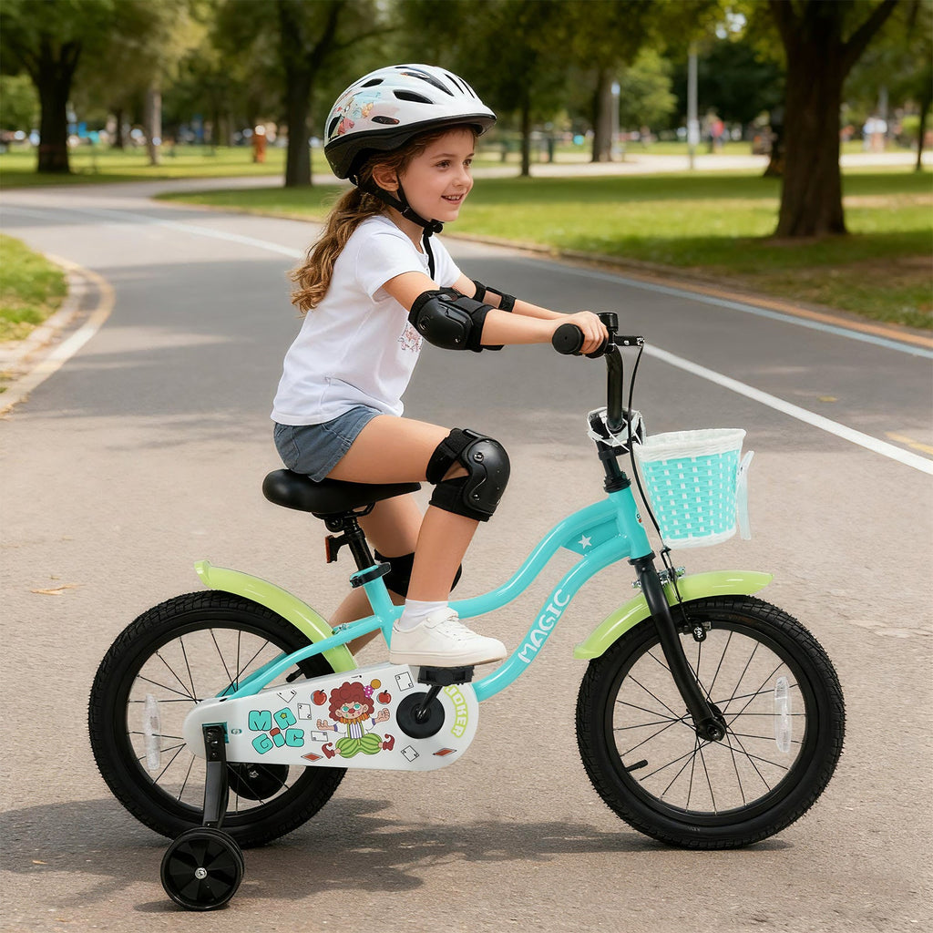 12/14/16 Inch Kids Bike with Training Wheels and Basket Green Color