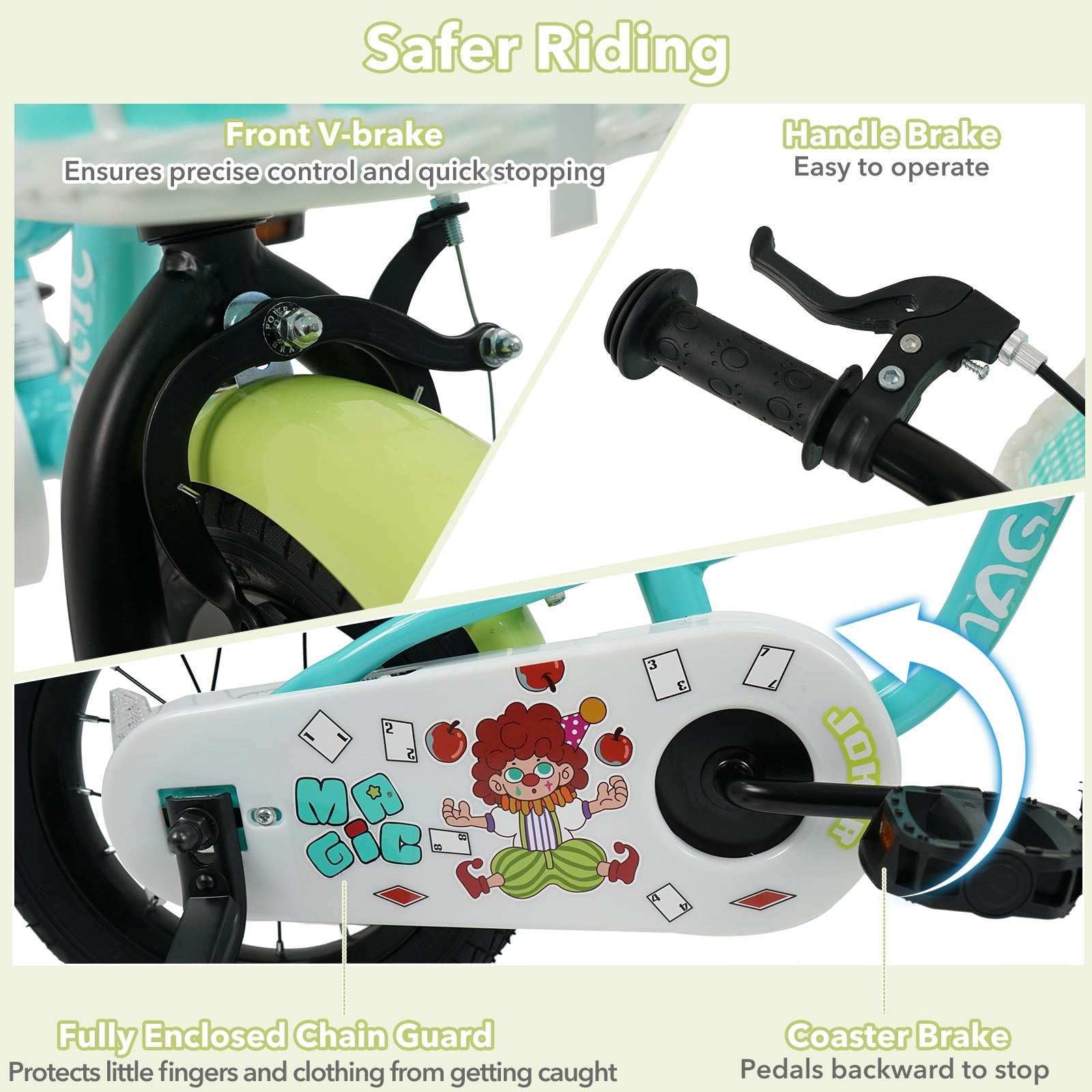 12/14/16 Inch Kids Bike with Training Wheels and Basket Green Color