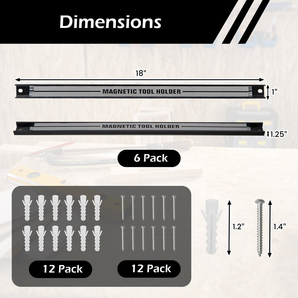18 Inch Magnetic Tool Holder Strip with Mounting Screws