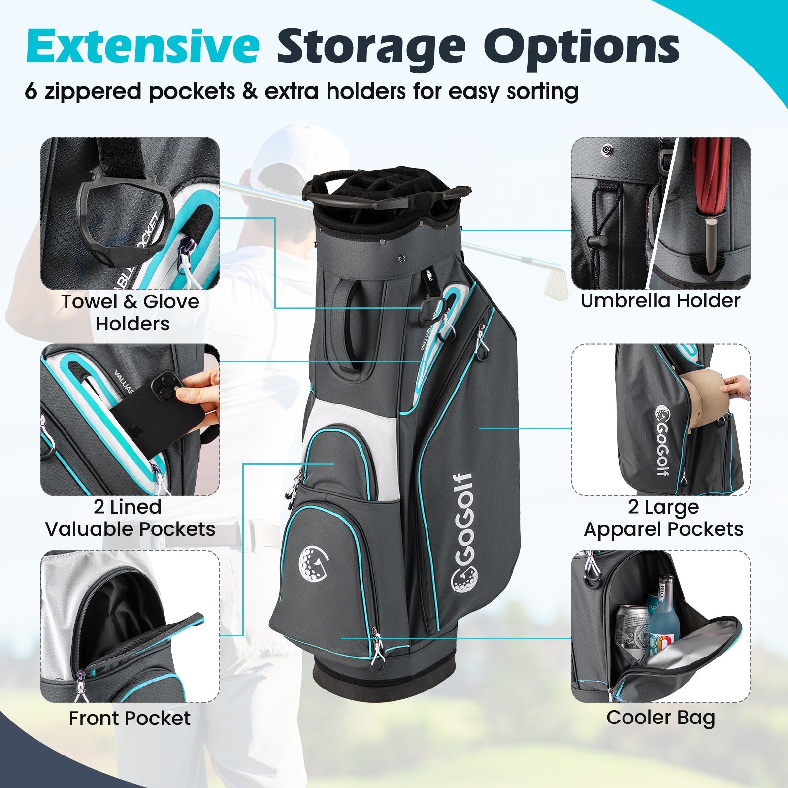 Golf Cart Bag Lightweight Portable Golf Club Organizer Bag