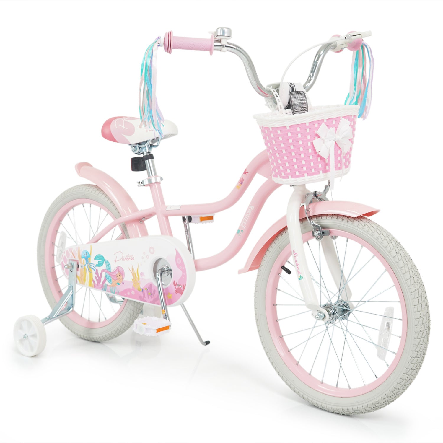 18-Inch Kids Bike Adjustable with Basket and Streamers Pink