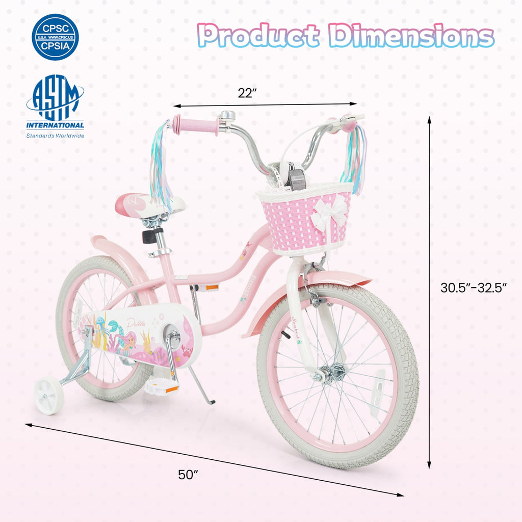 18-Inch Kids Bike Adjustable with Basket and Streamers Pink