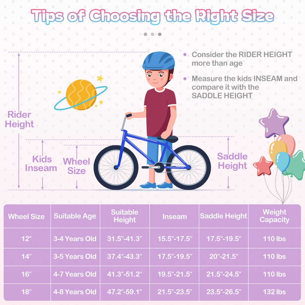18-Inch Kids Bike Adjustable with Basket and Streamers Purple - Princess of the Sea Theme