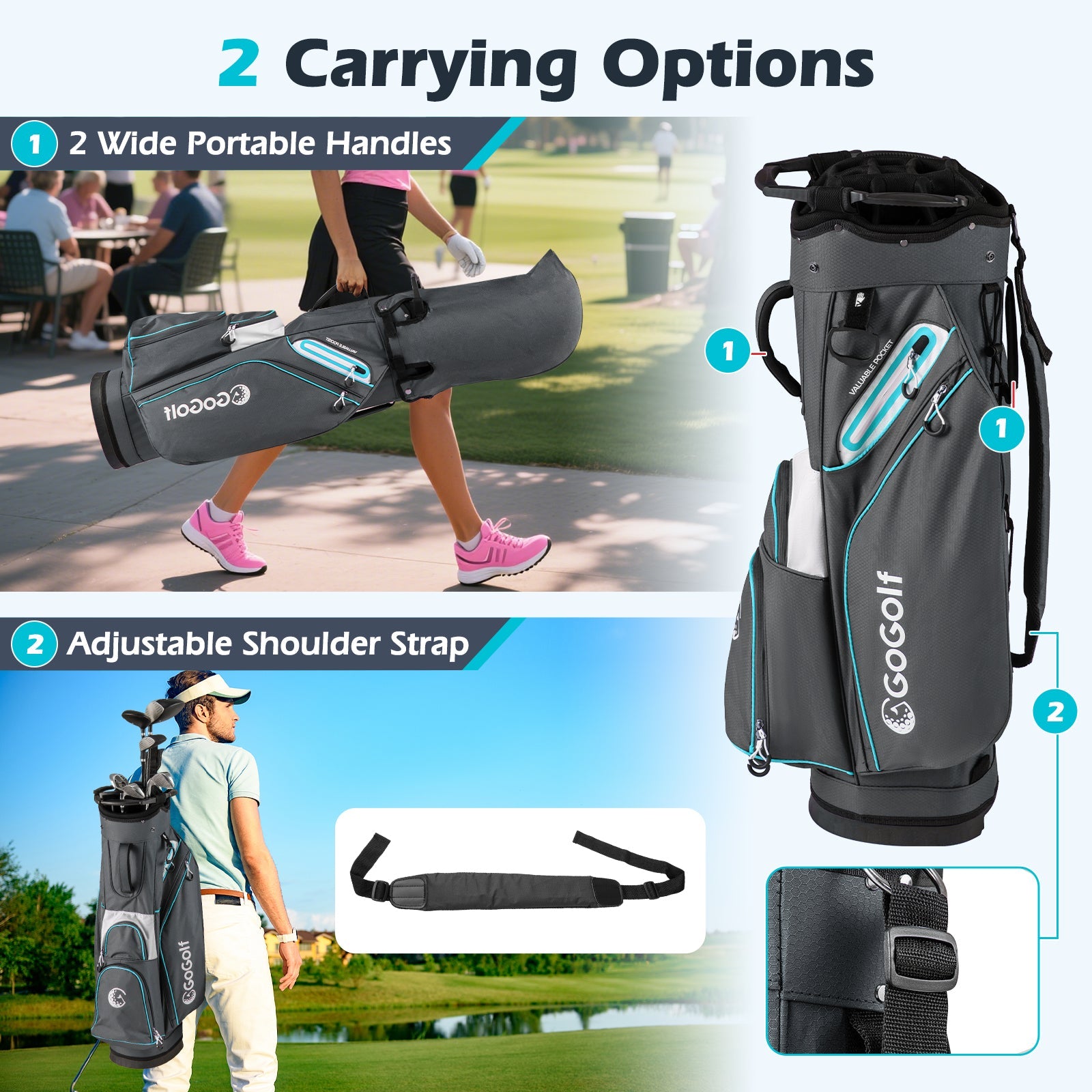 Golf Cart Bag Lightweight Portable Golf Club Organizer Bag