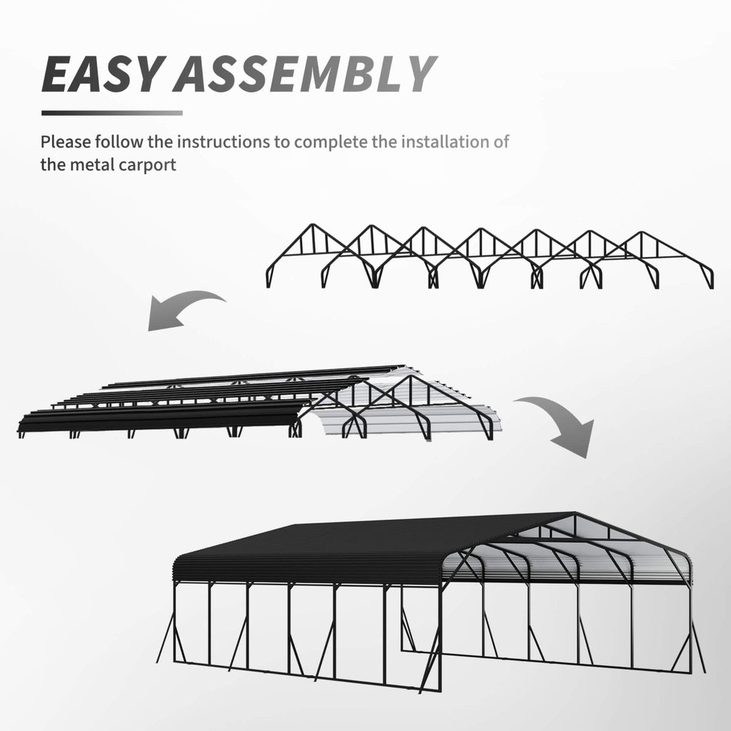 [20X30FT] Alora Heavy-Duty Wind-Resistant Steel Roof Carport With Triangular Frame (SAK94812)