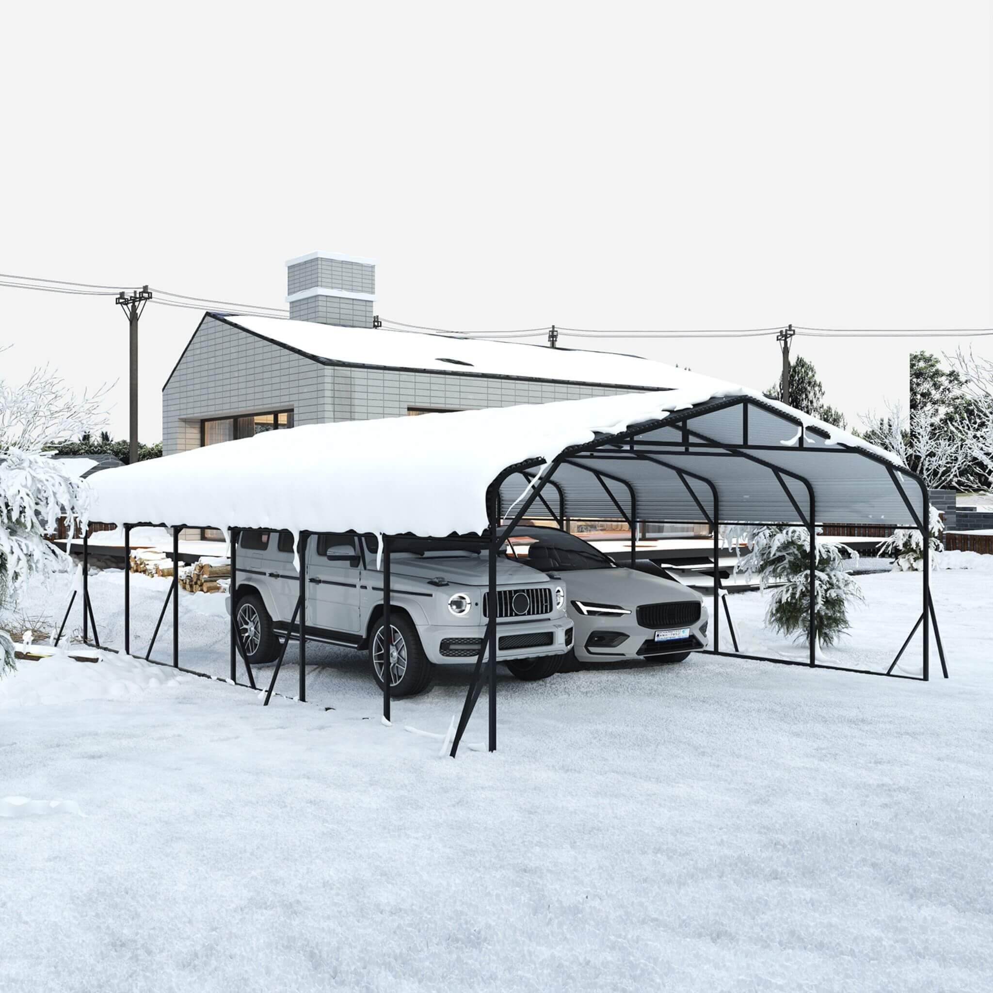 [20X30FT] Alora Heavy-Duty Wind-Resistant Steel Roof Carport With Triangular Frame (SAK94812)