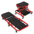 2-in-1 Z-Shaped Rolling Garage Stool 36" Folding Flat Automotive Creeper-Red