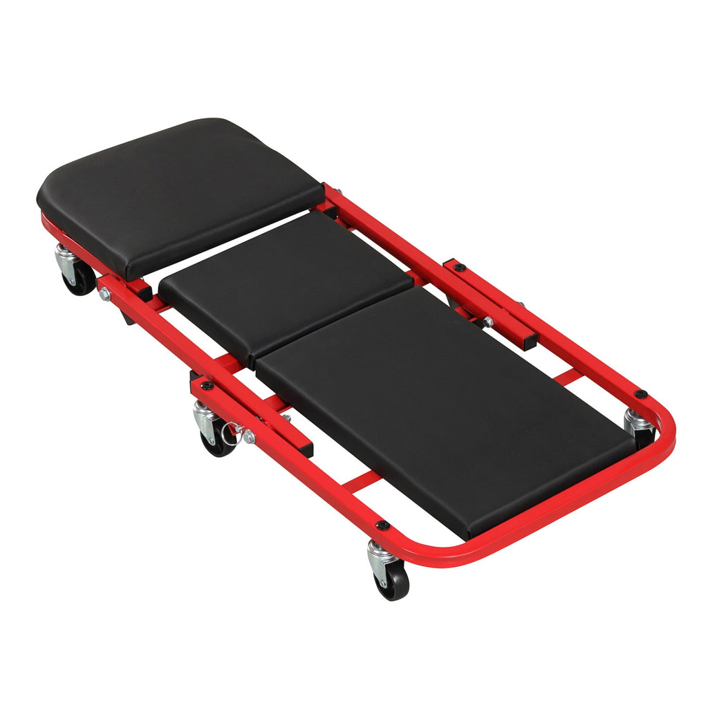 2-in-1 Z-Shaped Rolling Garage Stool 36" Folding Flat Automotive Creeper-Red
