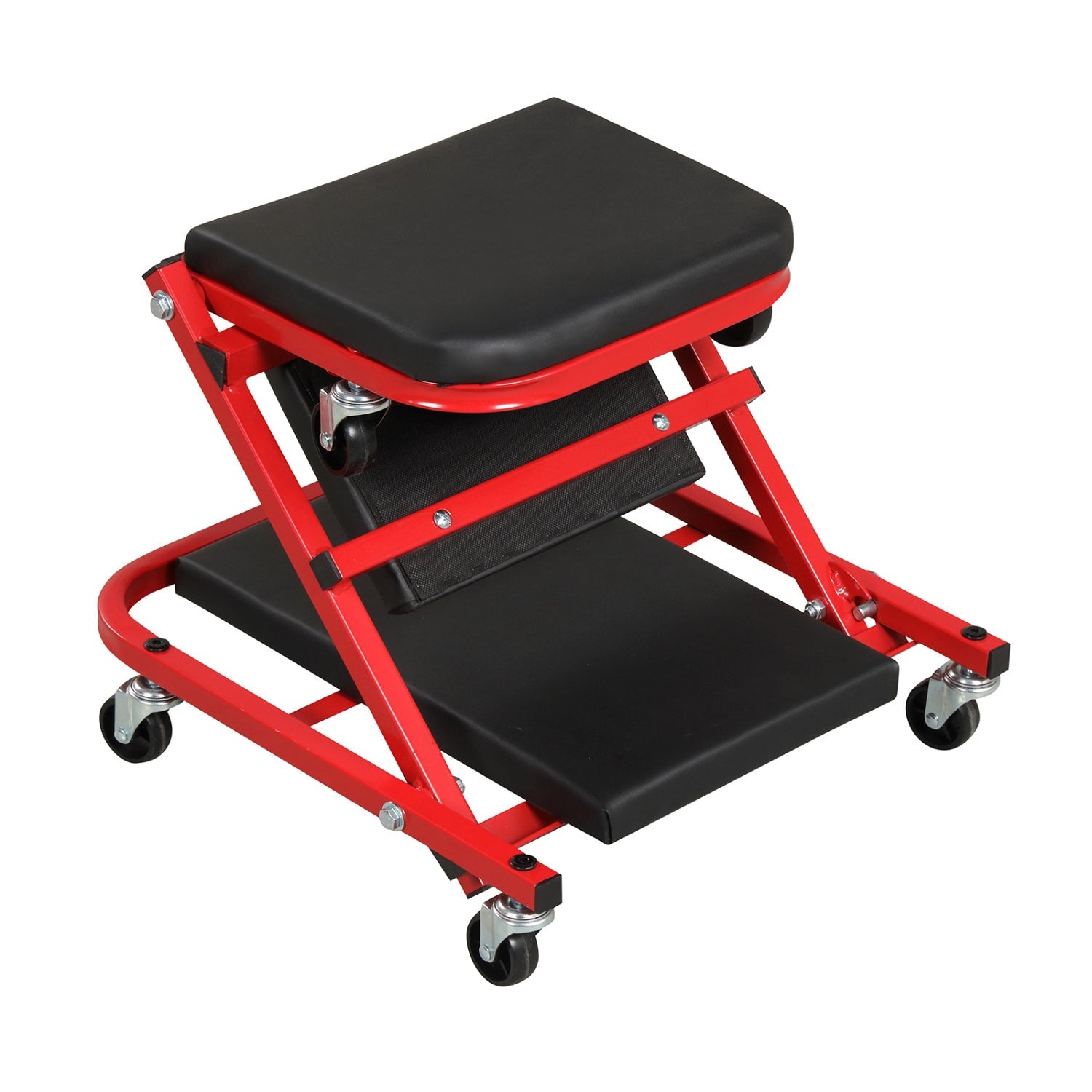 2-in-1 Z-Shaped Rolling Garage Stool 36" Folding Flat Automotive Creeper-Red