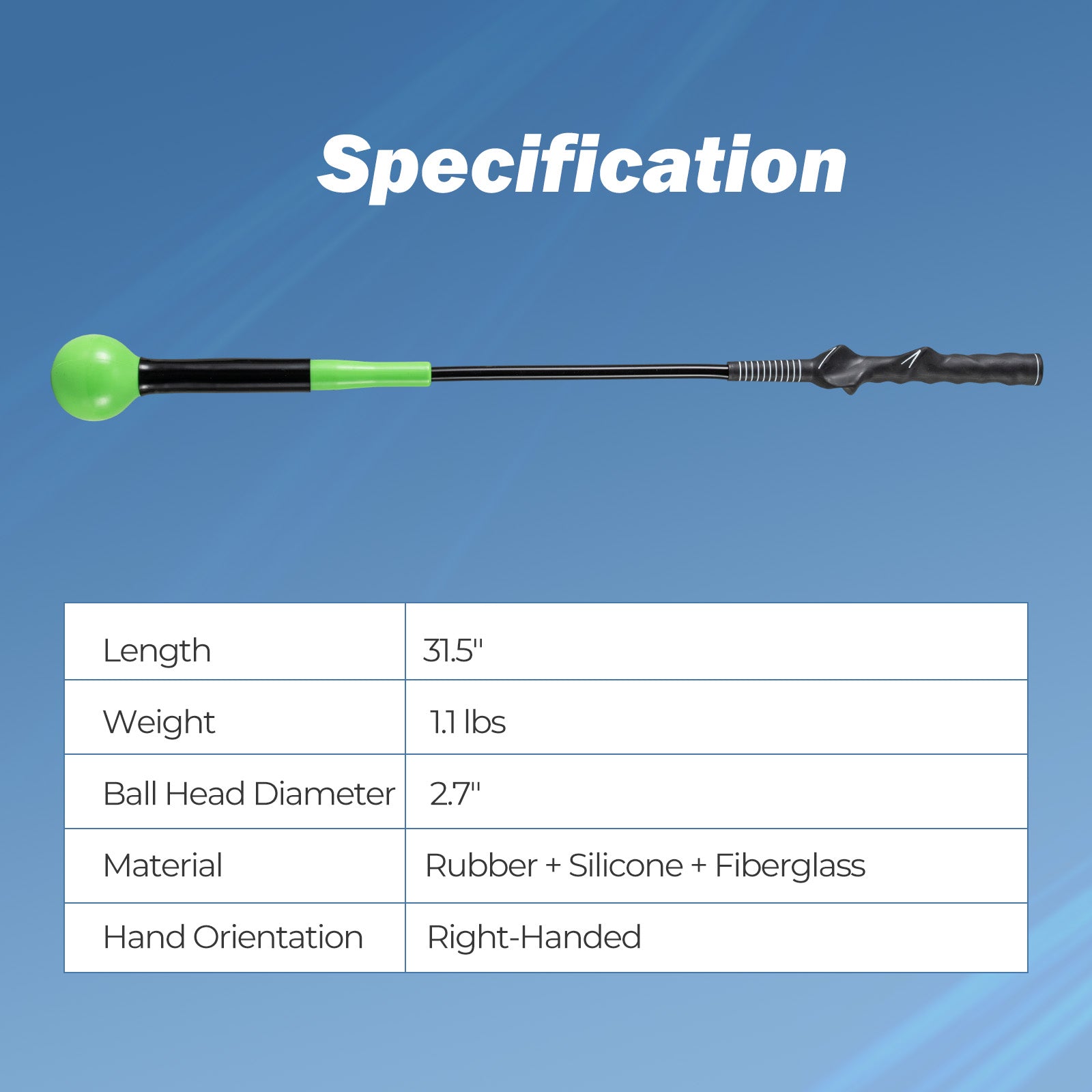 31.5 Inch Golf Swing Trainer Aid with Weighted Head for Grip Rhythm Balance