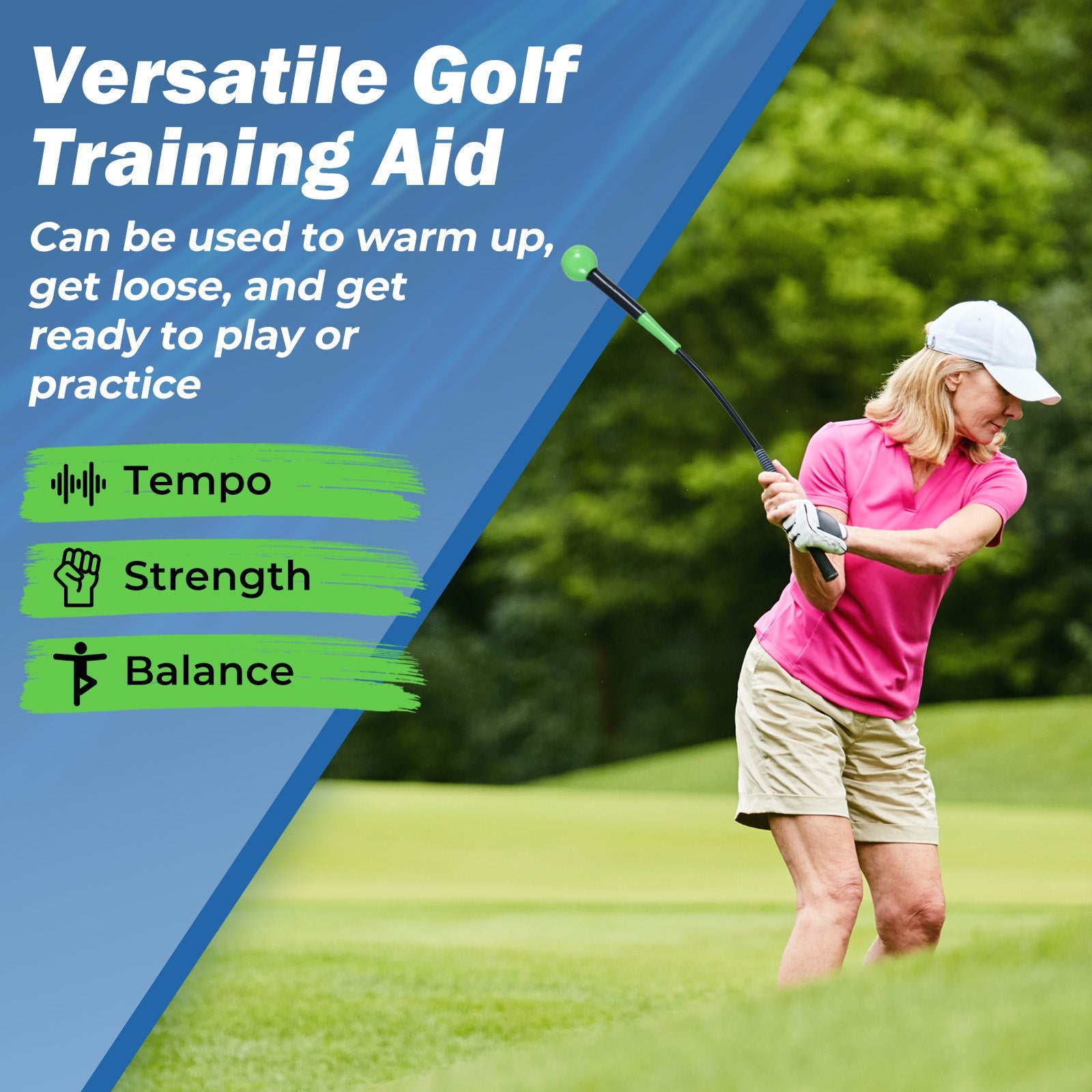 31.5 Inch Golf Swing Trainer Aid with Weighted Head for Grip Rhythm Balance