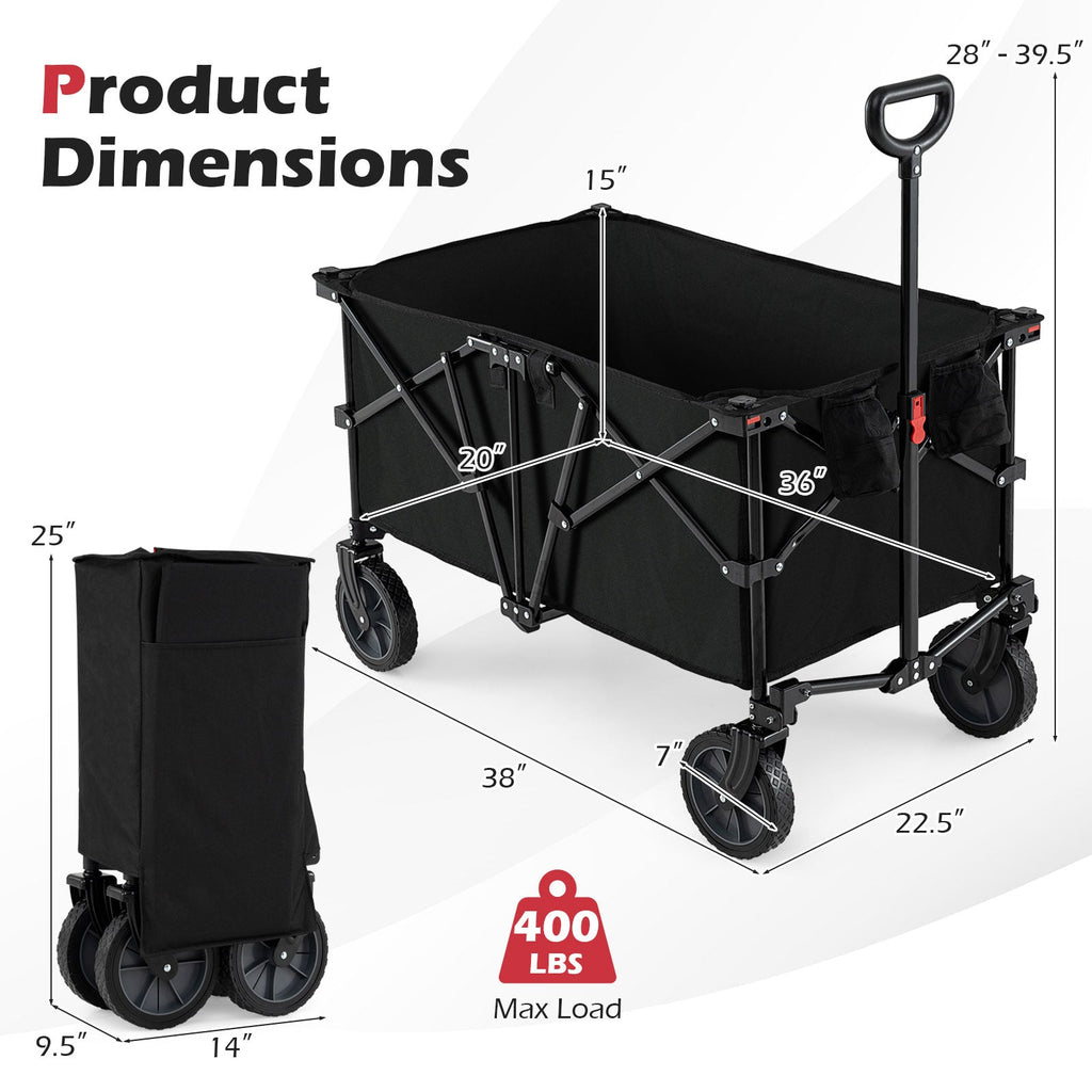 38 Inch 400 LBS Heavy-Duty Collapsible Wagon Cart with Adjustable Handle for Camping Garden-Black