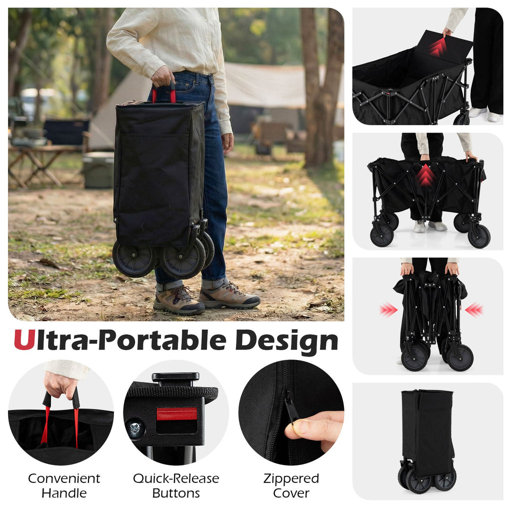 38 Inch 400 LBS Heavy-Duty Collapsible Wagon Cart with Adjustable Handle for Camping Garden-Black