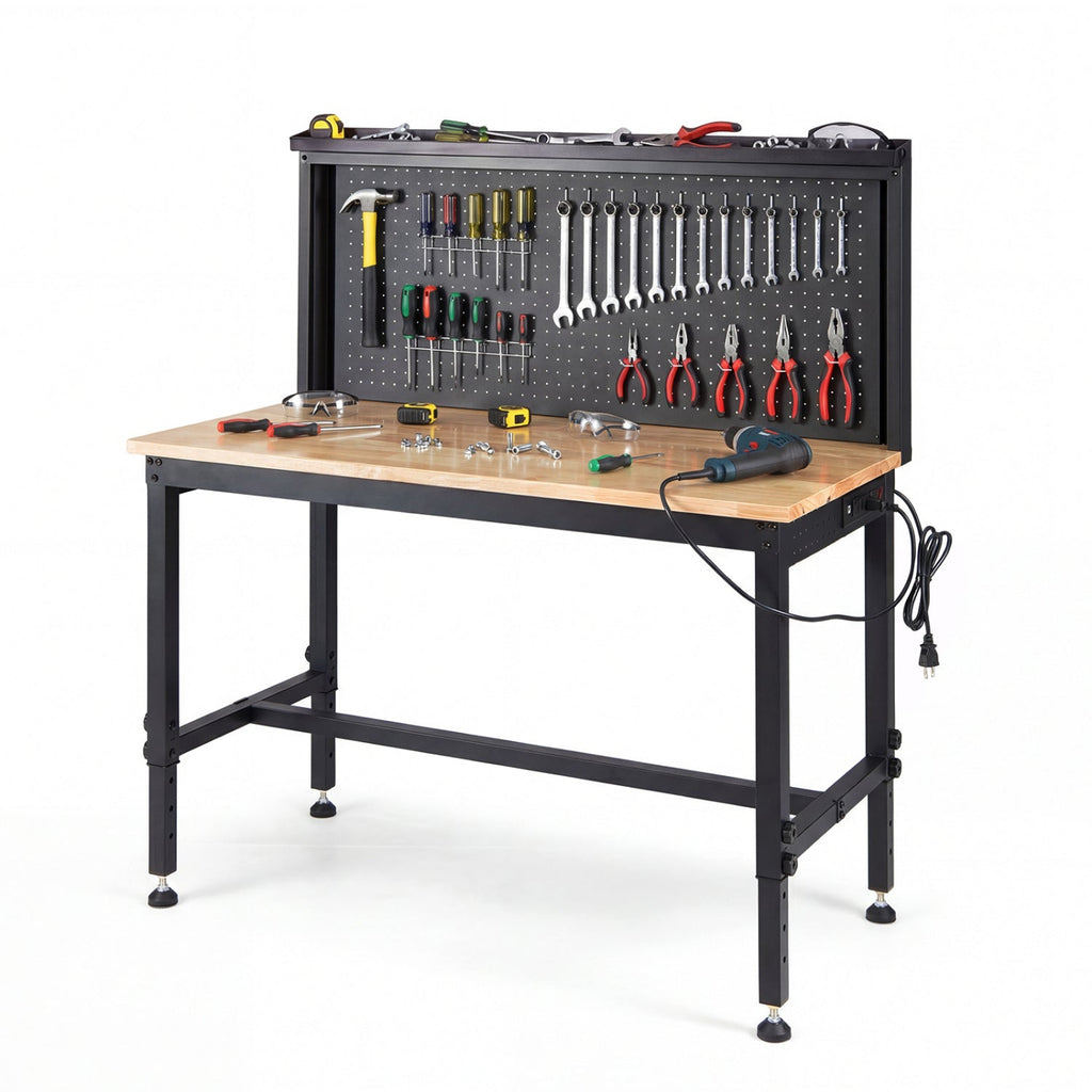 48 Inch Heavy Duty Workbench with AC/USB Outlets and Pegboard-Natural
