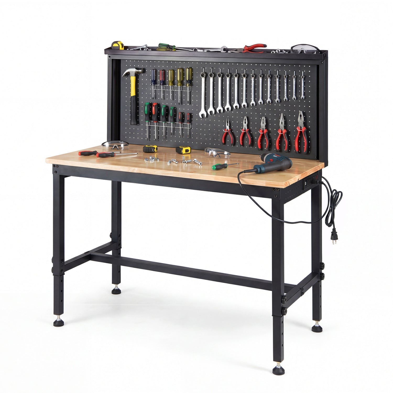 48 Inch Heavy Duty Workbench with AC/USB Outlets and Pegboard-Natural