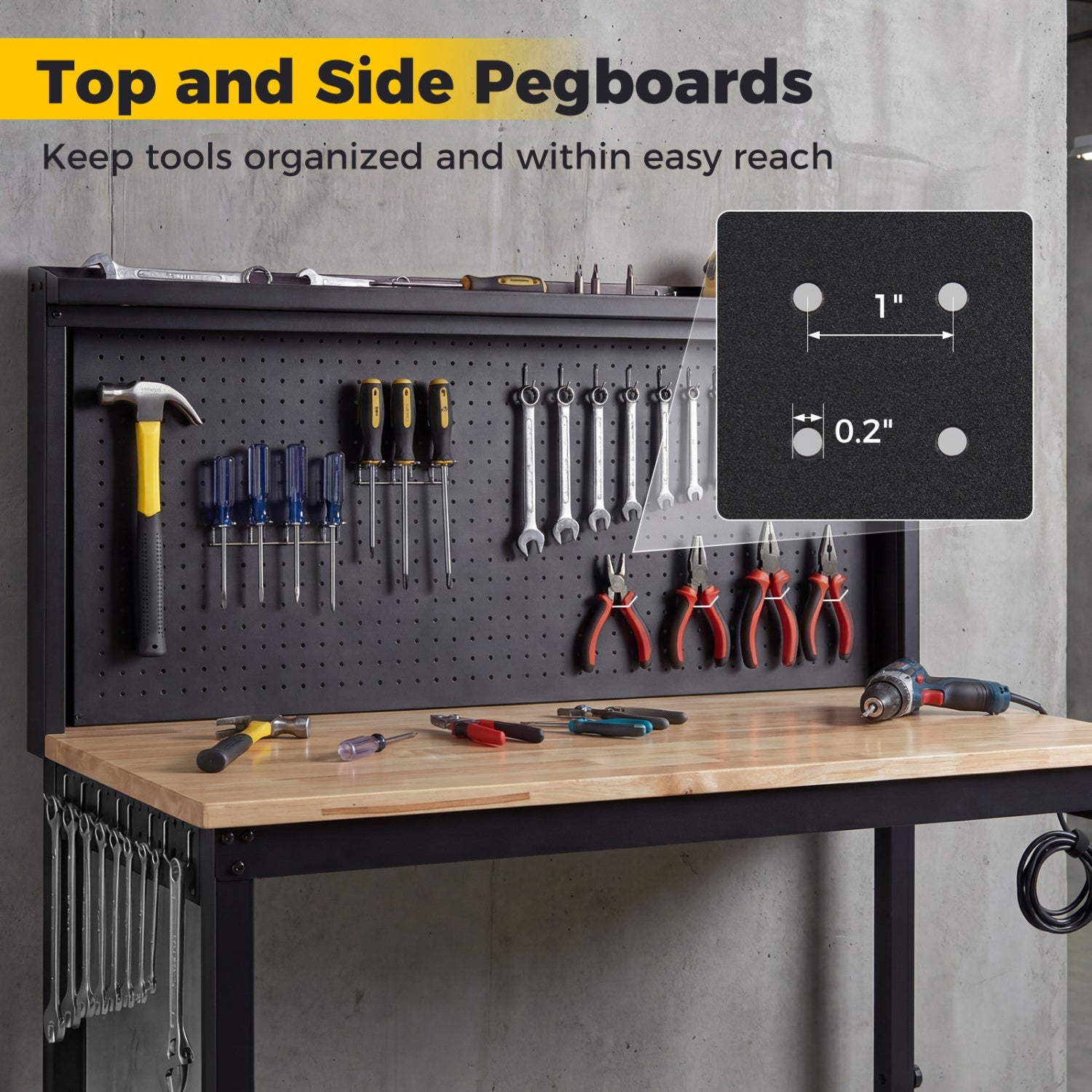 48 Inch Heavy Duty Workbench with AC/USB Outlets and Pegboard-Natural