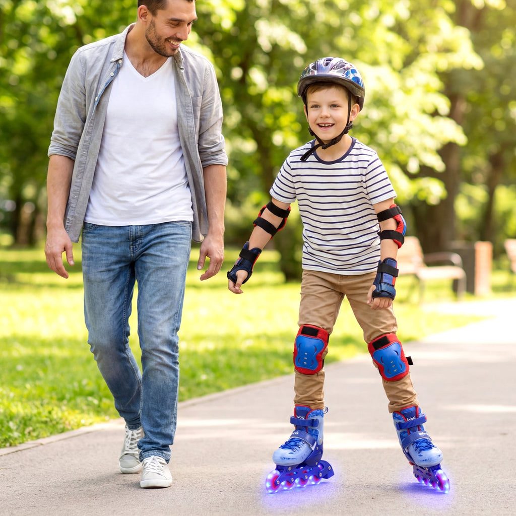 4-Size Adjustable Illuminating Kids Inline Skates with Light Up Wheels