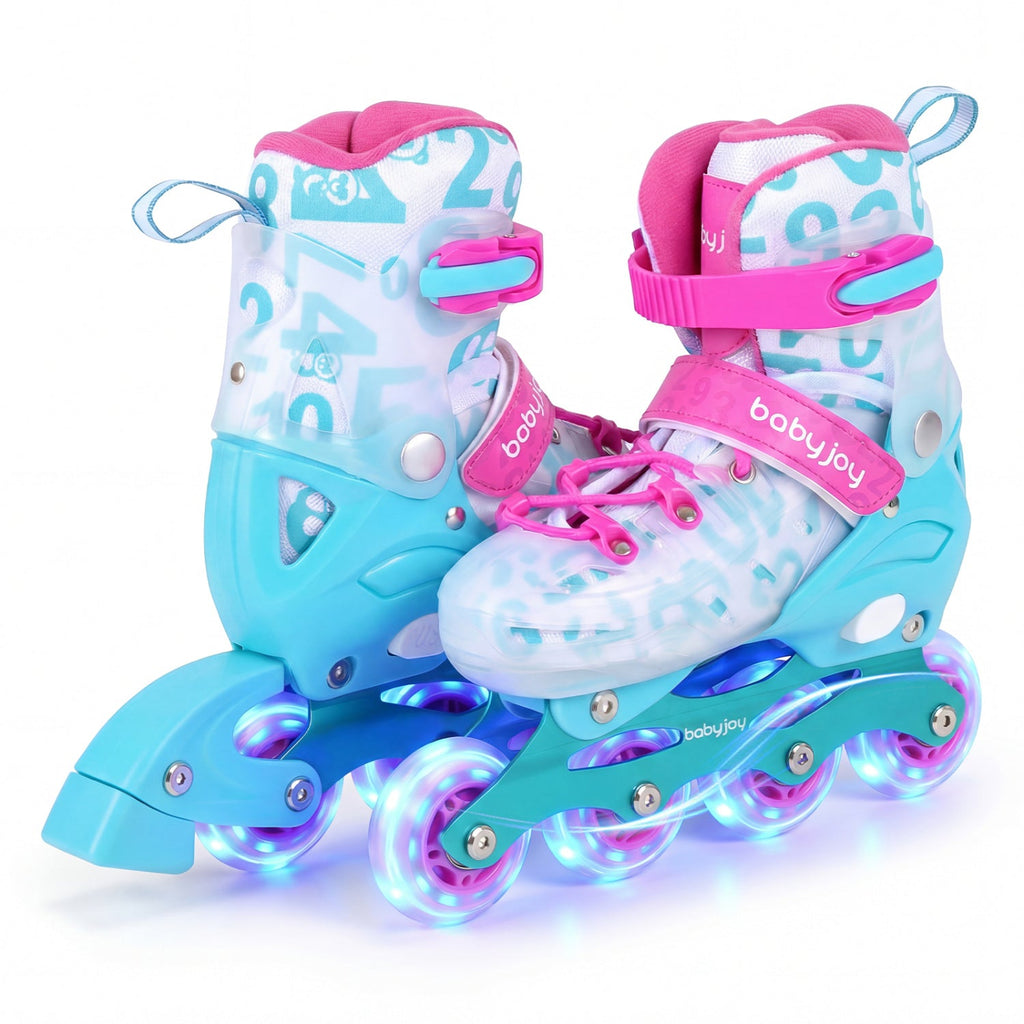 4-Size Adjustable Illuminating Kids Inline Skates with Light Up Wheels