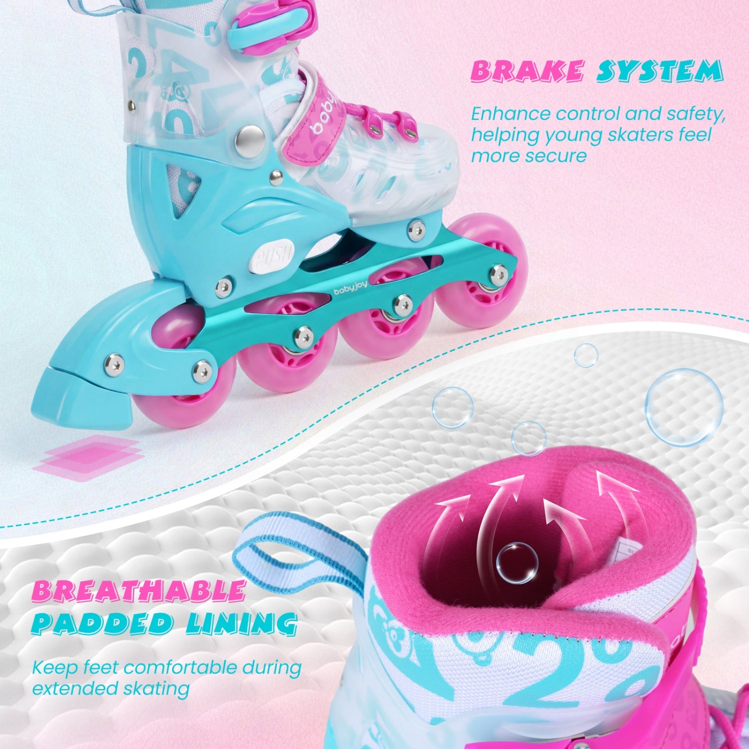 4-Size Adjustable Illuminating Kids Inline Skates with Light Up Wheels