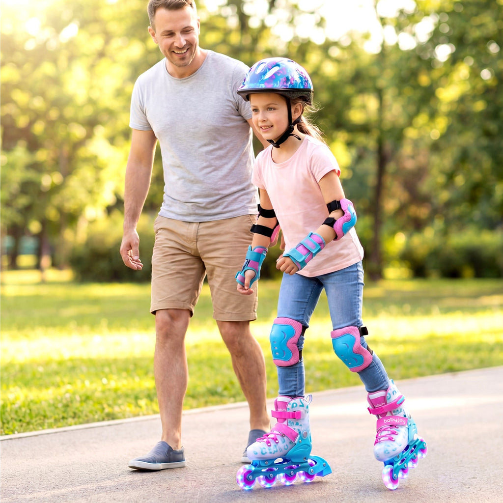 4-Size Adjustable Illuminating Kids Inline Skates with Light Up Wheels