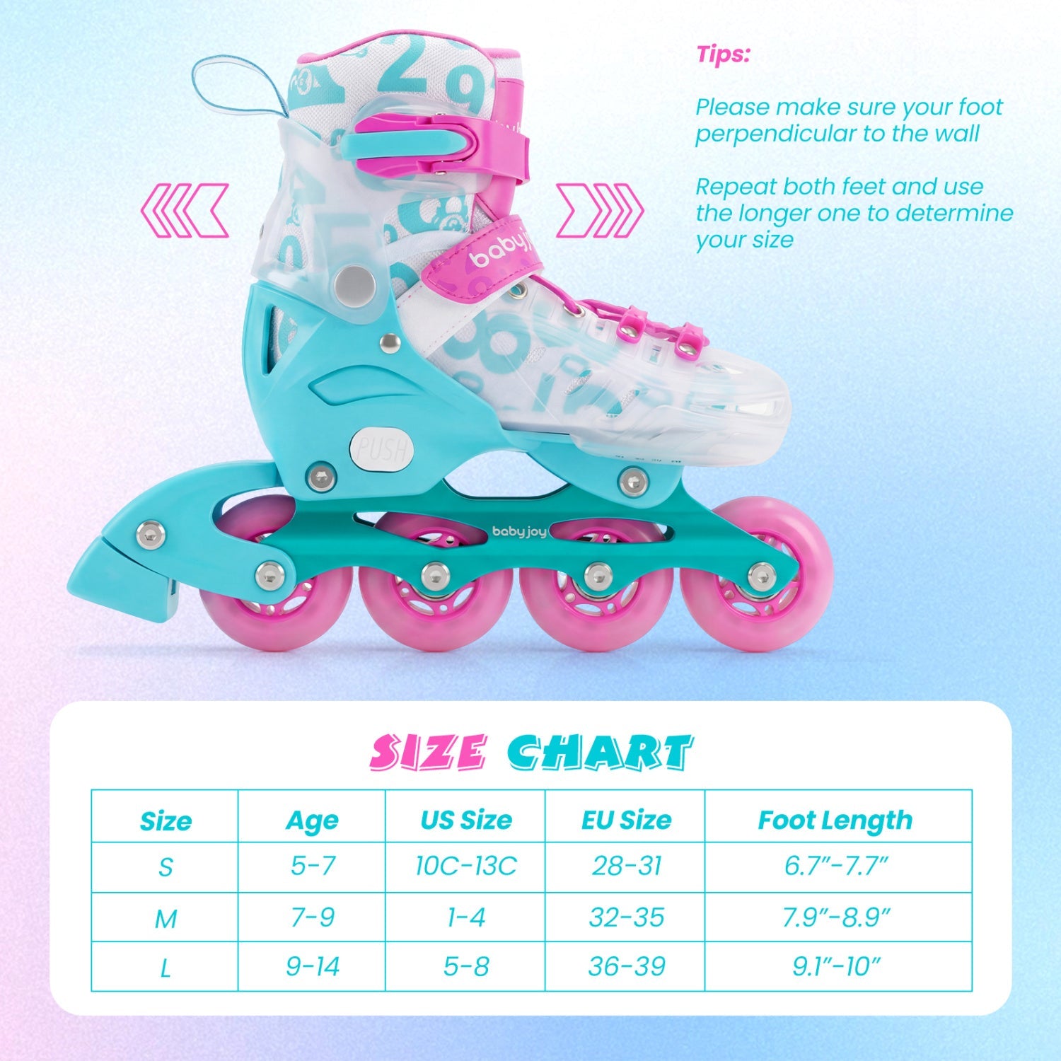 4-Size Adjustable Illuminating Kids Inline Skates with Light Up Wheels