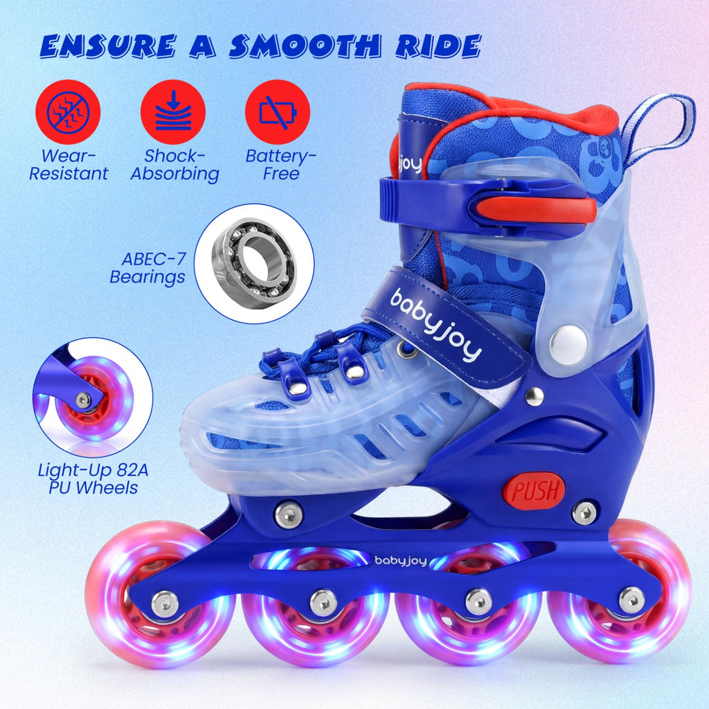 4-Size Adjustable Kids Inline Skates for Beginners Ages 5-7