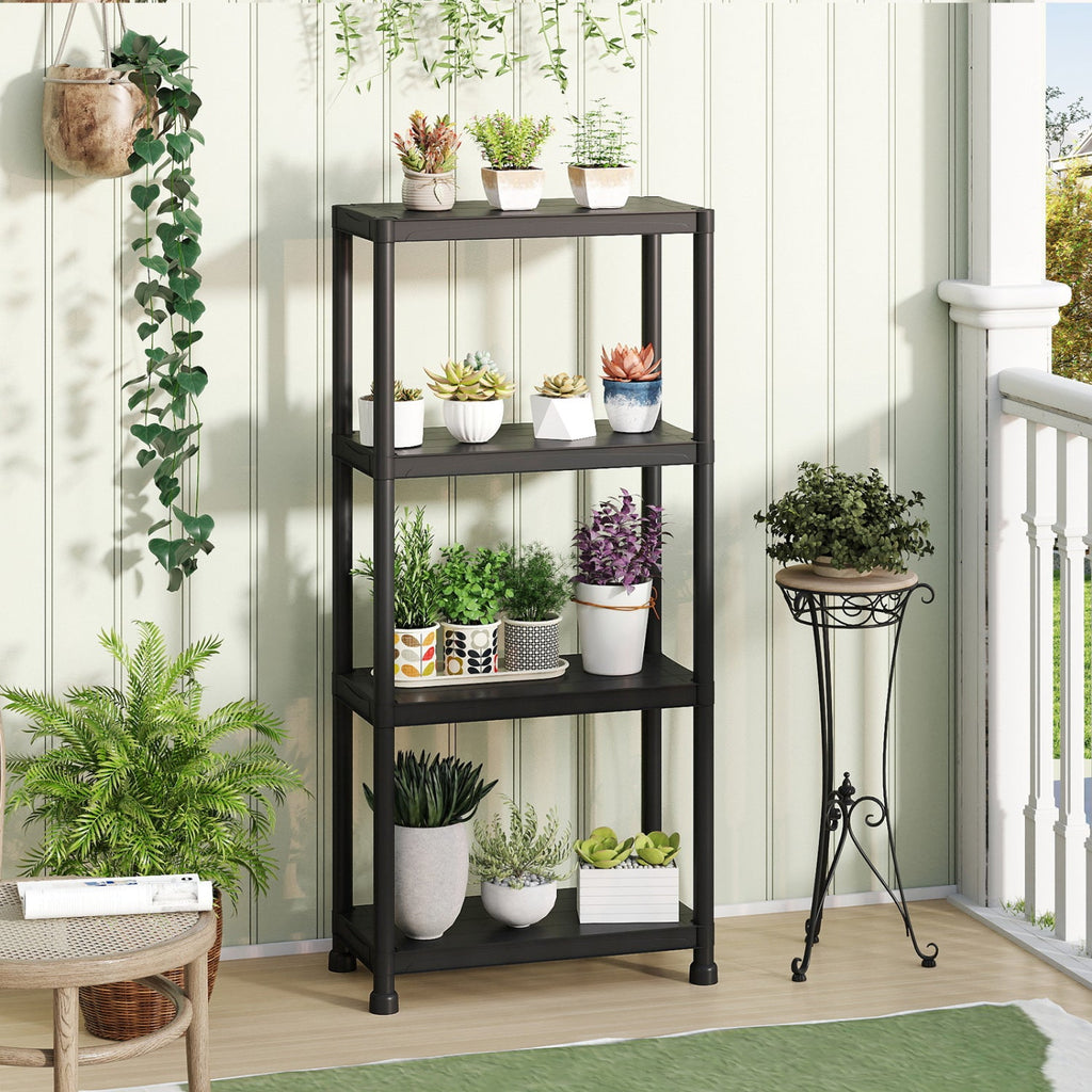 4-Tier Heavy-Duty Plastic Storage Shelves Freestanding Garage Shelving Unit