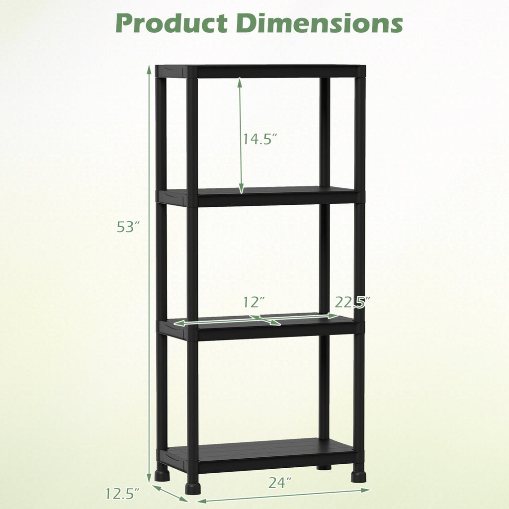4-Tier Heavy-Duty Plastic Storage Shelves Freestanding Garage Shelving Unit