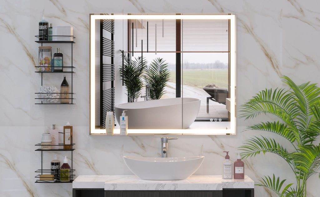 LED Bathroom Vanity Mirror Wall Mounted Adjustable / Warm / Natural Lights Anti-Fog Touch Switch With Memory Modern Smart Large Bathroom Mirrors