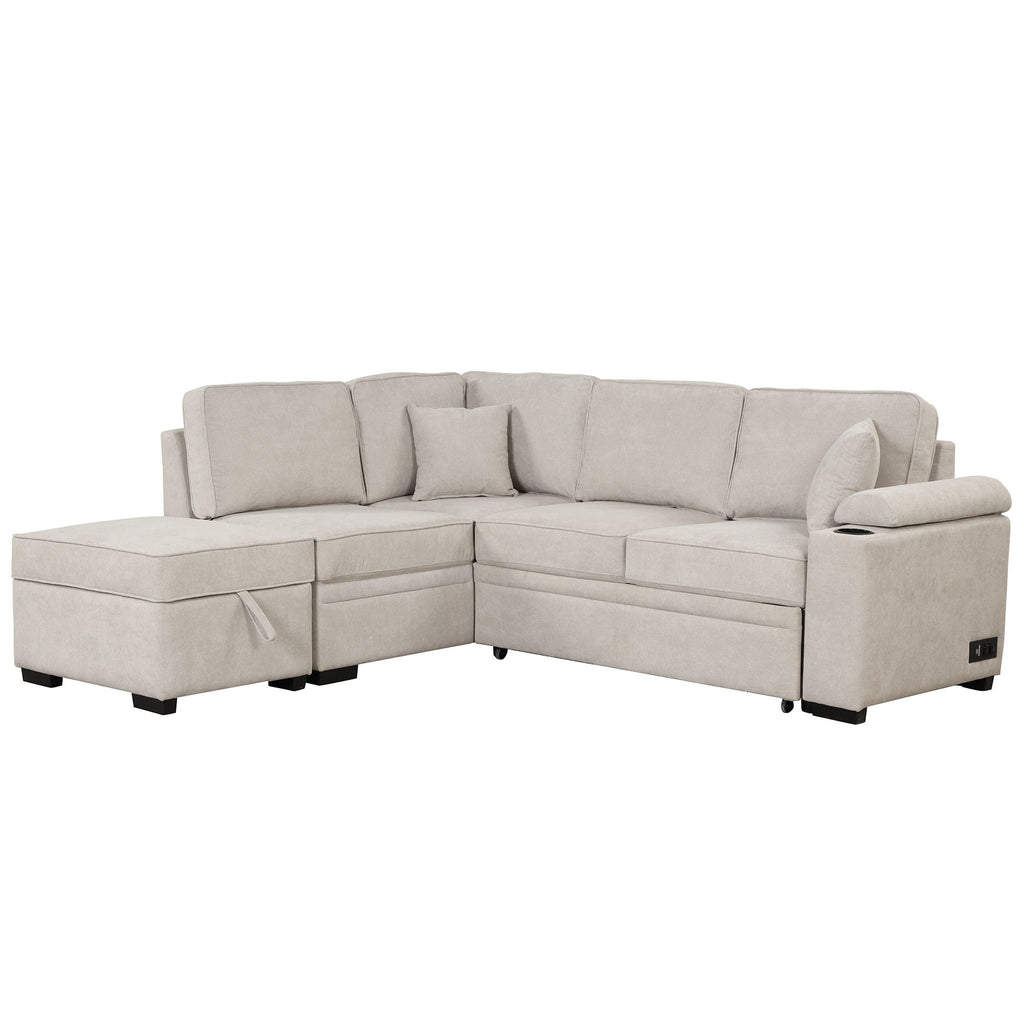 Sleeper Sofa Bed, 2 In 1 Pull Out Sofa Bed L Shape Couch With Storage Ottoman For Living Room, Bedroom Couch And Small Apartment