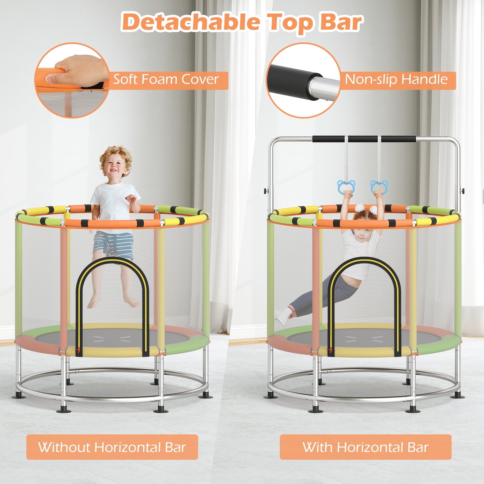 55" Kids Trampoline Gift for for 3-6 Years Old Boys and Girls