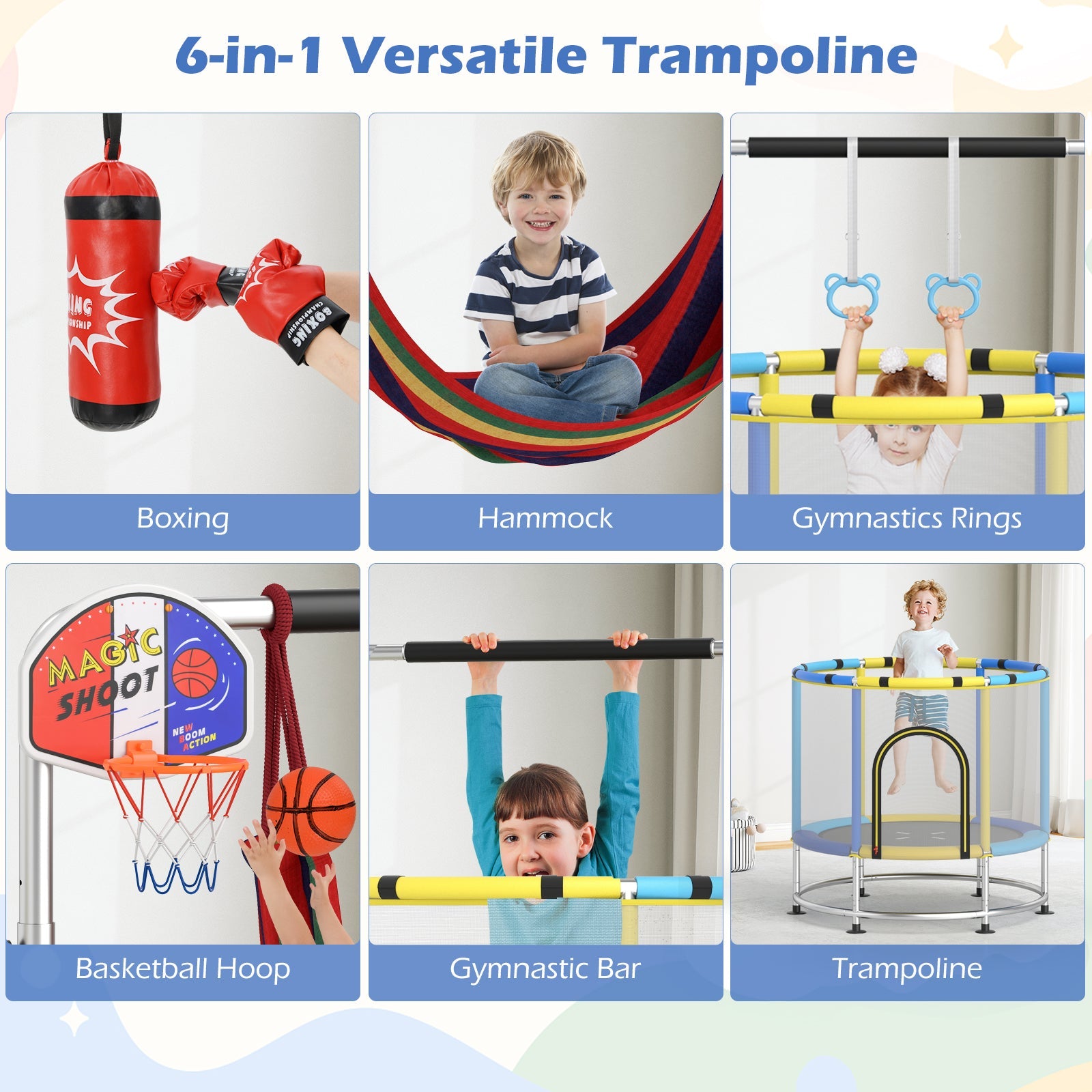 55" Kids Trampoline Gift for for 3-6 Years Old Boys and Girls