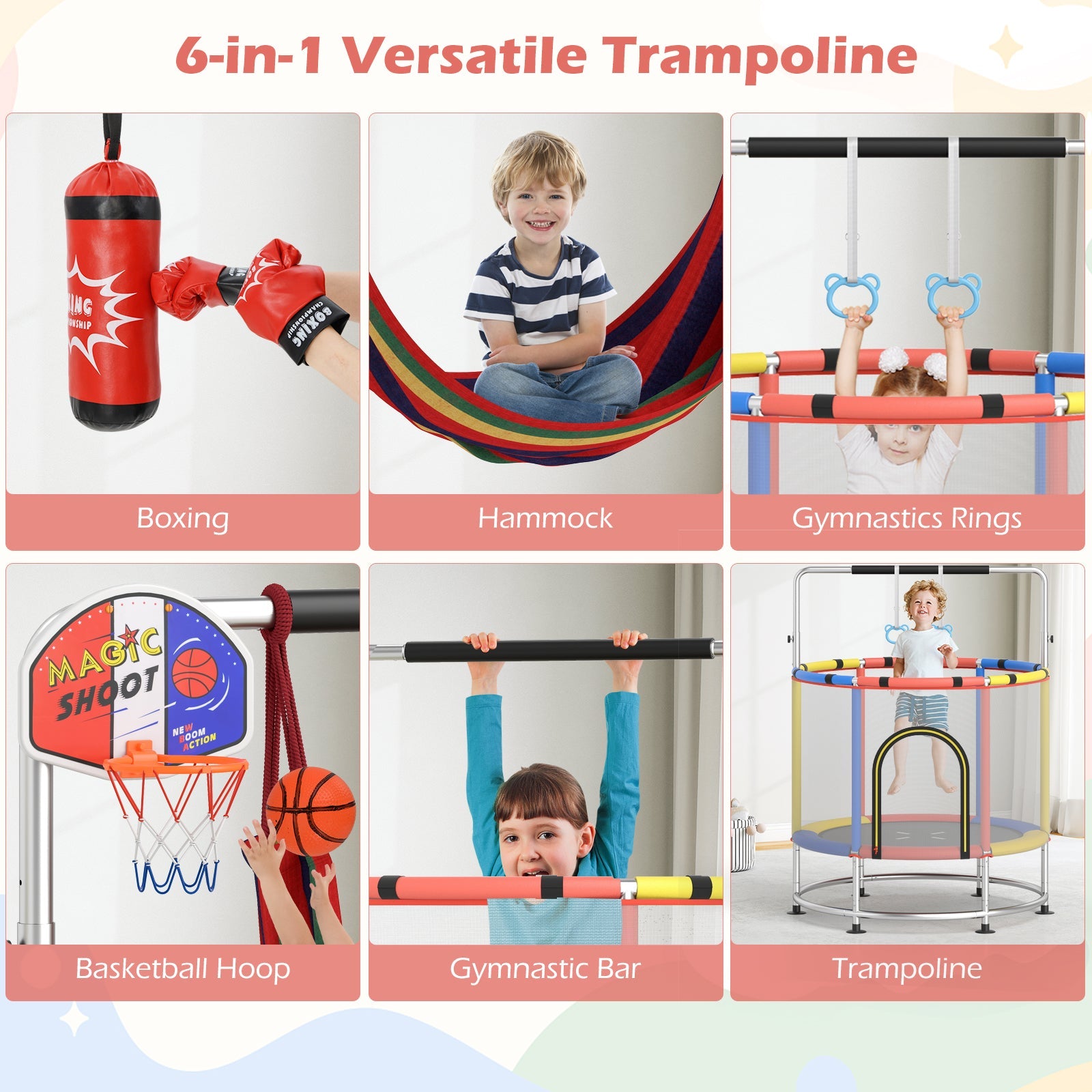 55" Kids Trampoline Gift for for 3-6 Years Old Boys and Girls