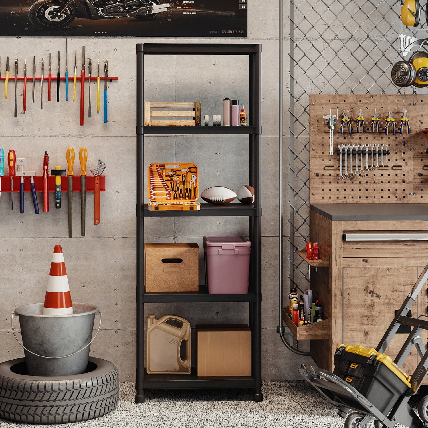 4-Tier Heavy-Duty Plastic Storage Shelves Freestanding Garage Shelving Unit