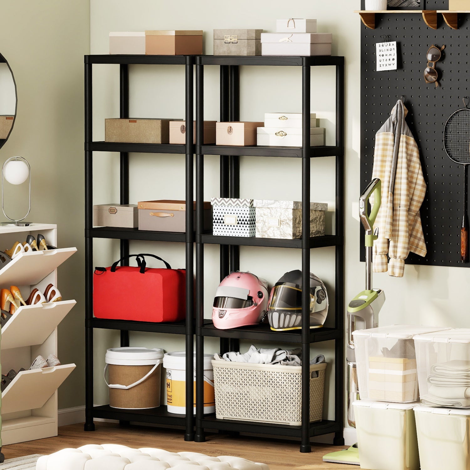 4-Tier Heavy-Duty Plastic Storage Shelves Freestanding Garage Shelving Unit