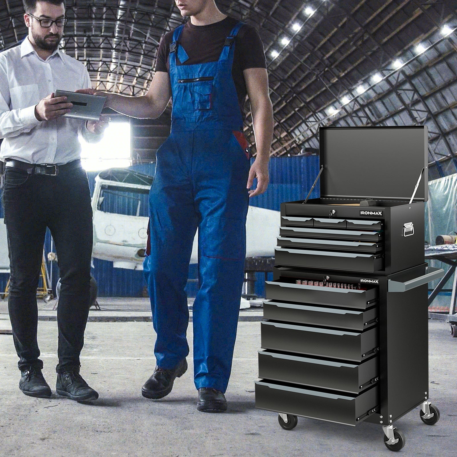 5-Drawer Tool Storage Cabinet with Hanging Holes and Central Keyed Locking System-Black