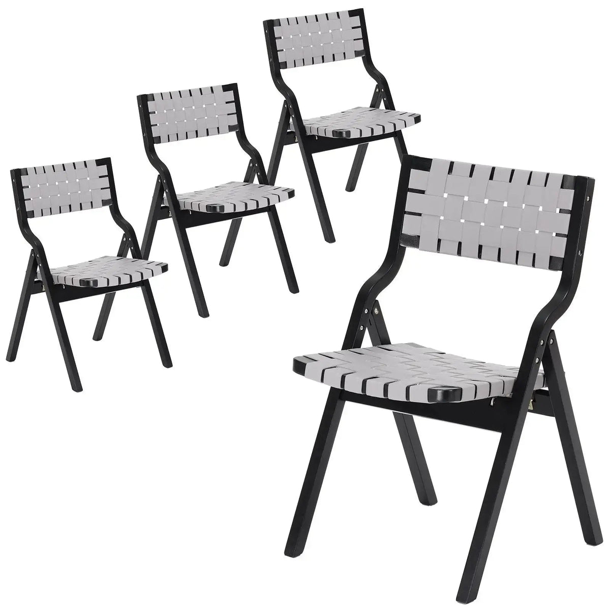 Black Wood Folding Chairs with Woven Seats - Set of 2