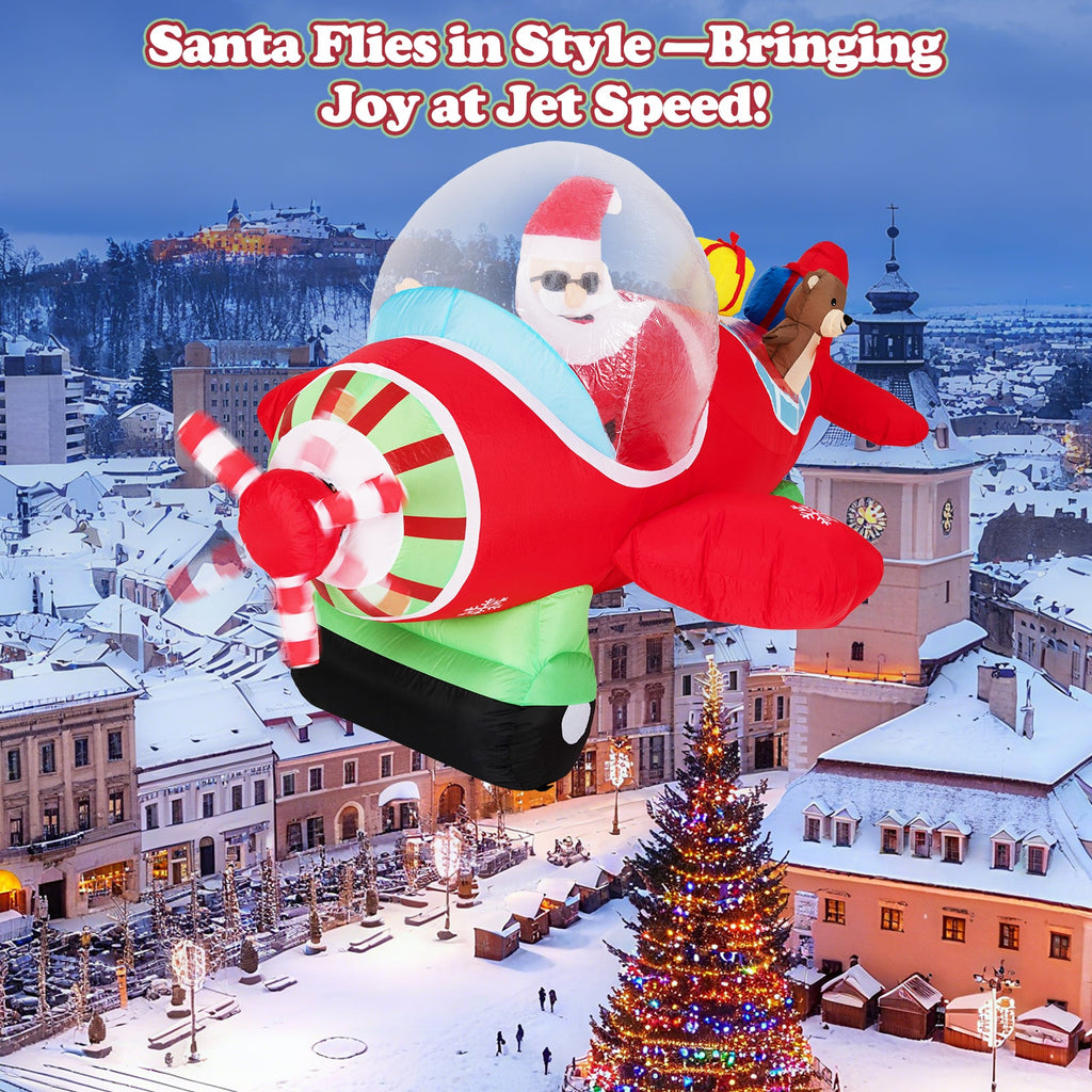 7.2 Feet Christmas Inflatables Airplane with Gift Boxes and Built-in LED Lights